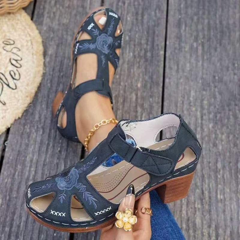 Formal Women Daily Wear Sandals - Women's Sandals Mid Block Heel Floral