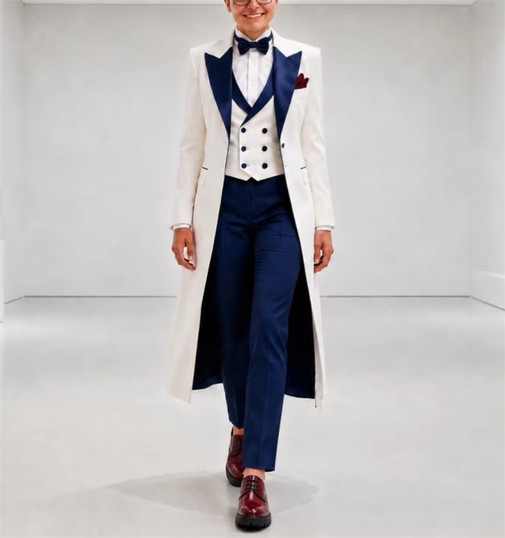 Women'S Formal Wear For A Wedding - Navy Blue White Women's Jacket Suits
