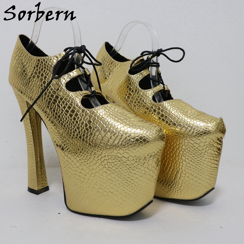 Sorbern Gold Crocodile 20Cm Pu - Pump Heel Block recension och pris