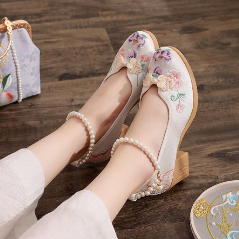 Women Vintage Pearls Ankle Str - Pump Heel Block recension och pris