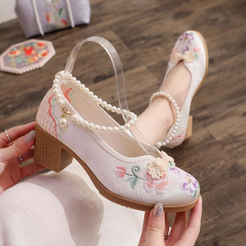 Women Vintage Pearls Ankle Str - Pump Heel Block recension och pris