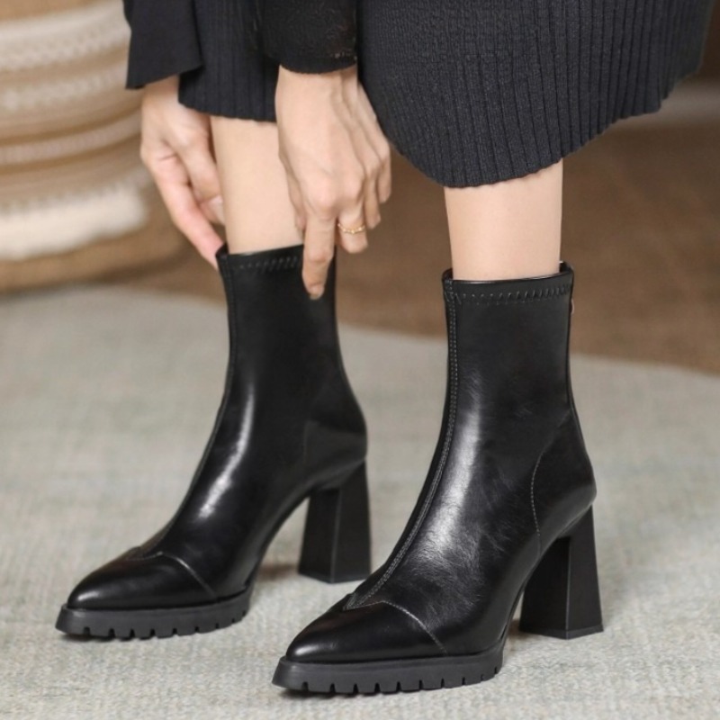 Pointed Toe French Tight Boots - Pump Heel Block recension och pris