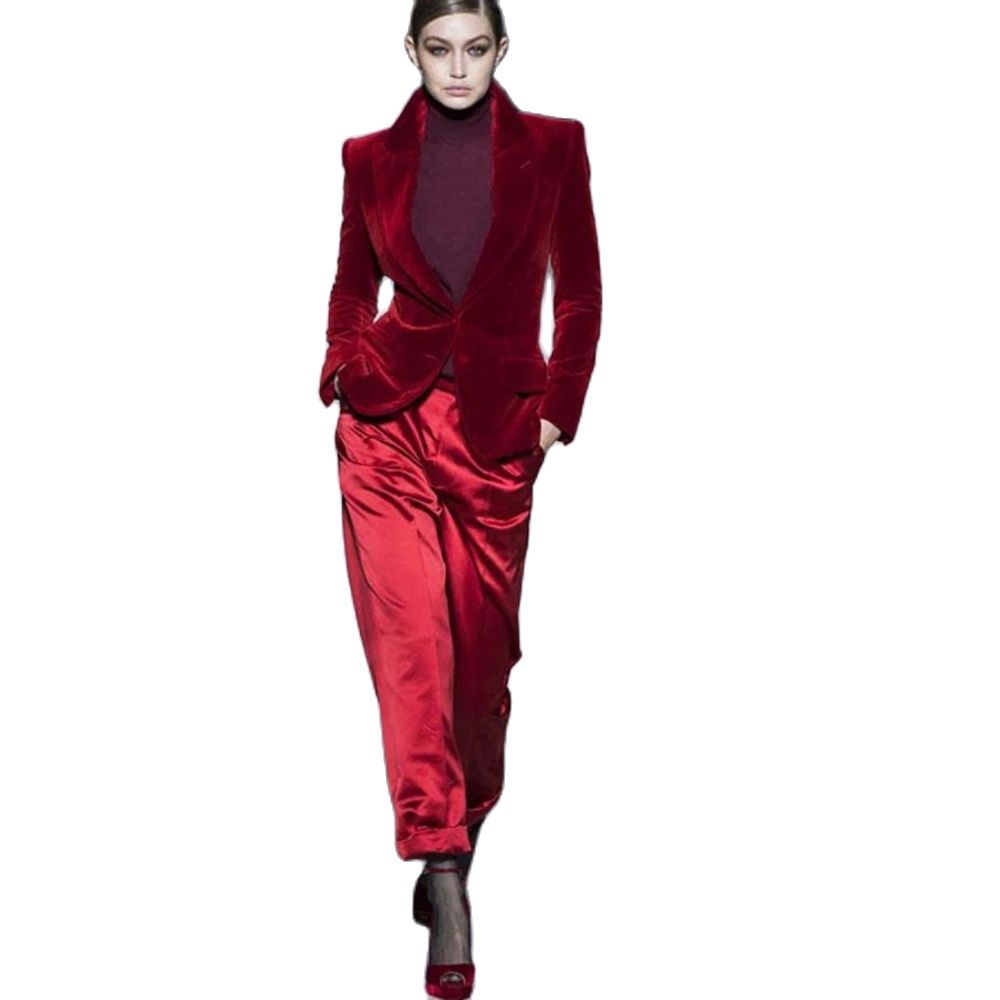 Women Pant Suits Wine Red Velv - Women'S Formal Wear For A Wedding recension och pris