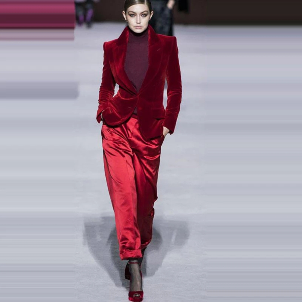 Women Pant Suits Wine Red Velv - Women'S Formal Wear For A Wedding recension och pris